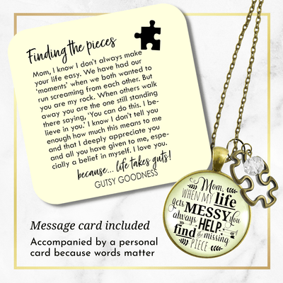 Gutsy Goodness Mom Necklace Life Gets Messy Quote Love You Jewelry from Daughter - Gutsy Goodness Handmade Jewelry;Mom When Life Gets Messy - Gutsy Goodness Handmade Jewelry Gifts