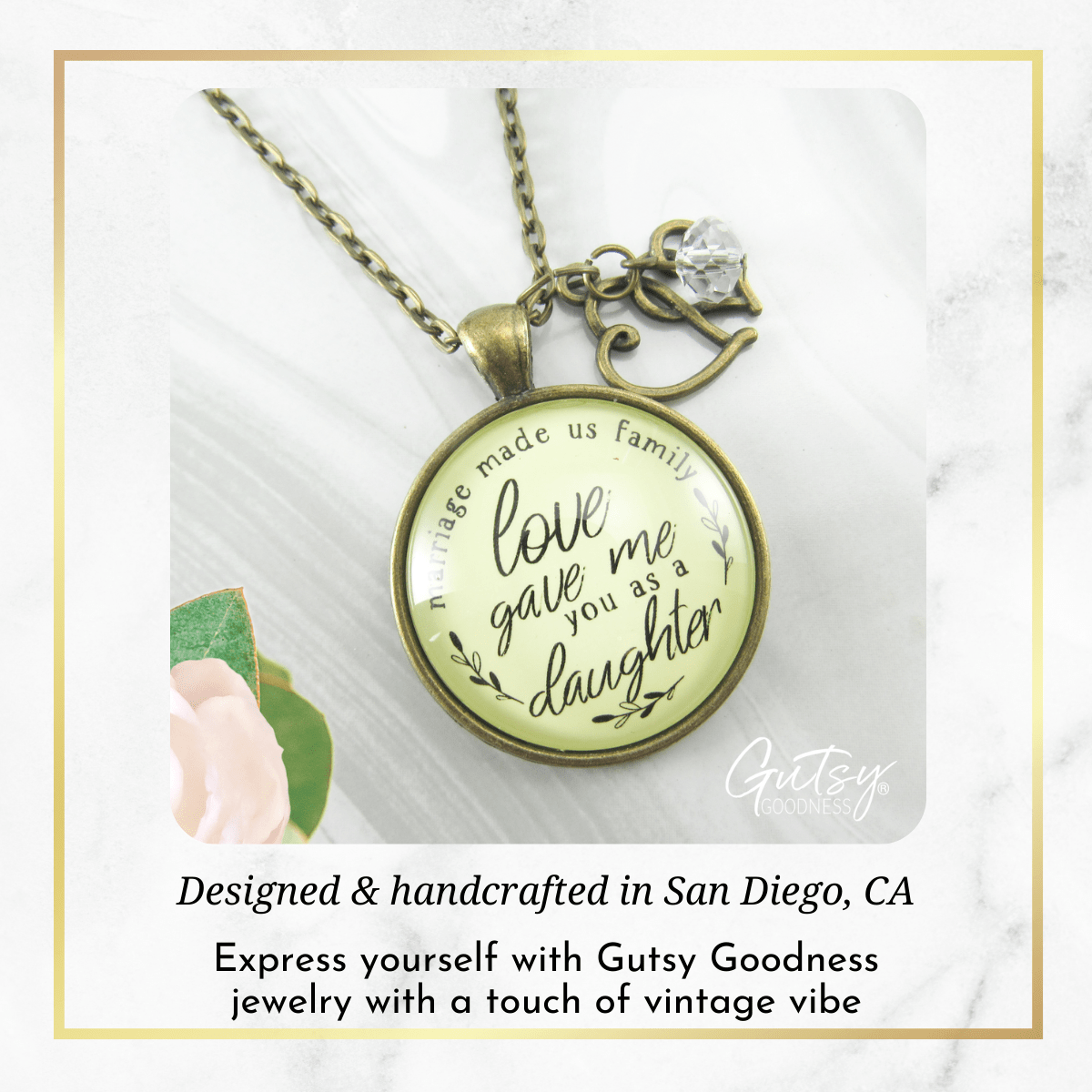  Mother Necklace Because of Your Love Boho Style Bronze Jewelry  for Women Chain 24 - Handmade Glass Family Quote Pendant, Heart Charm,  Gift Package from Daughter Motherhood Friend Message Card 