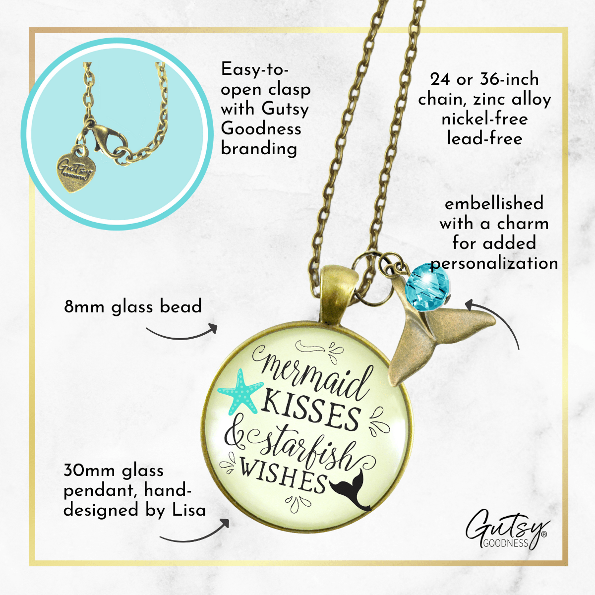 Gutsy Goodness Mermaid Tail Necklace Kisses Starfish Wishes Beach BFF Nautical Sea Gift Jewelry - Gutsy Goodness Handmade Jewelry;Mermaid Tail Necklace Kisses Starfish Wishes Beach Bff Nautical Sea Gift Jewelry - Gutsy Goodness Handmade Jewelry Gifts