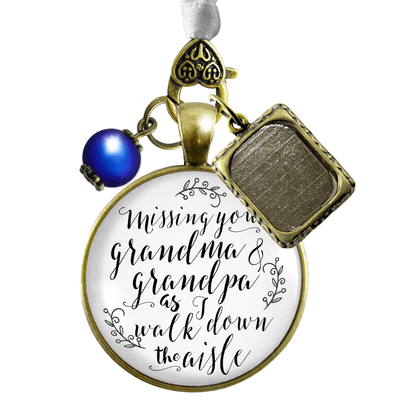 Bouquet Charm Bridal Memorial Missing Grandma Grandpa Wedding Day White Bronze Frame - Gutsy Goodness Handmade Jewelry Gifts