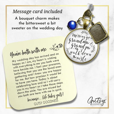 Bouquet Charm Bridal Memorial Missing Grandma Grandpa Wedding Day White Bronze Frame - Gutsy Goodness Handmade Jewelry Gifts