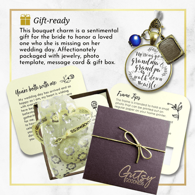 Bouquet Charm Bridal Memorial Missing Grandma Grandpa Wedding Day White Bronze Frame - Gutsy Goodness Handmade Jewelry Gifts