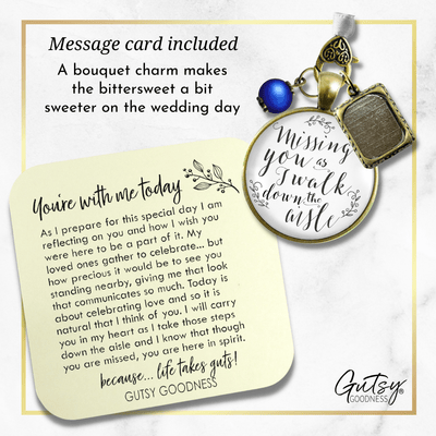 Bouquet Charm Missing You Wedding Memorial Jewelry Bridal Photo Frame Blue Bead - Gutsy Goodness Handmade Jewelry Gifts