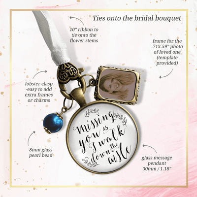 Bouquet Charm Missing You Wedding Memorial Jewelry Bridal Photo Frame Blue Bead - Gutsy Goodness Handmade Jewelry Gifts