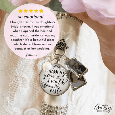 Bouquet Wedding Charm Missing You Silver Tone Bridal Memorial Photo Jewelry 2 Frames - Gutsy Goodness Handmade Jewelry Gifts