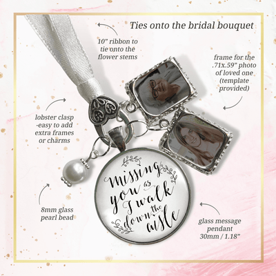 Bouquet Wedding Charm Missing You Silver Tone Bridal Memorial Photo Jewelry 2 Frames - Gutsy Goodness Handmade Jewelry Gifts