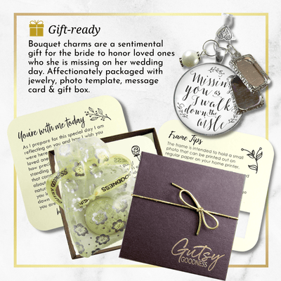 Bouquet Wedding Charm Missing You Silver Tone Bridal Memorial Photo Jewelry 2 Frames - Gutsy Goodness Handmade Jewelry Gifts