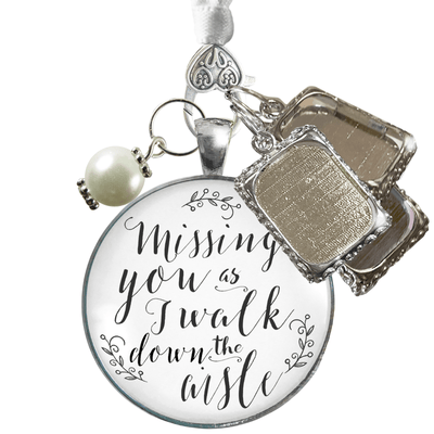 Bouquet Wedding Charm Missing You White Silver Tone Memorial Charm Photo 3 Frames  Bouquet Charm - Gutsy Goodness Handmade Jewelry