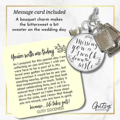 Bouquet Wedding Charm Missing You White Silver Tone Memorial Charm Photo 3 Frames  Bouquet Charm - Gutsy Goodness Handmade Jewelry