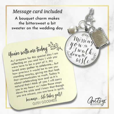 Wedding Bouquet Memorial Charm Missing You White Silver Tone Memory Photo Jewelry - Gutsy Goodness Handmade Jewelry Gifts