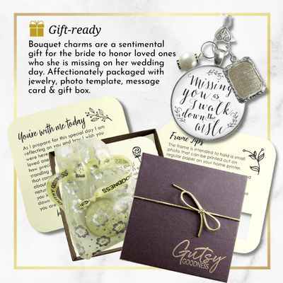 Wedding Bouquet Memorial Charm Missing You White Silver Tone Memory Photo Jewelry - Gutsy Goodness Handmade Jewelry Gifts