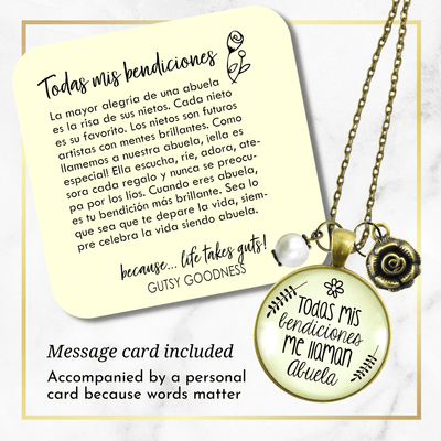 Abuela Necklace All My Blessings Spanish Grandma Womens Family Gift Jewelry - Gutsy Goodness