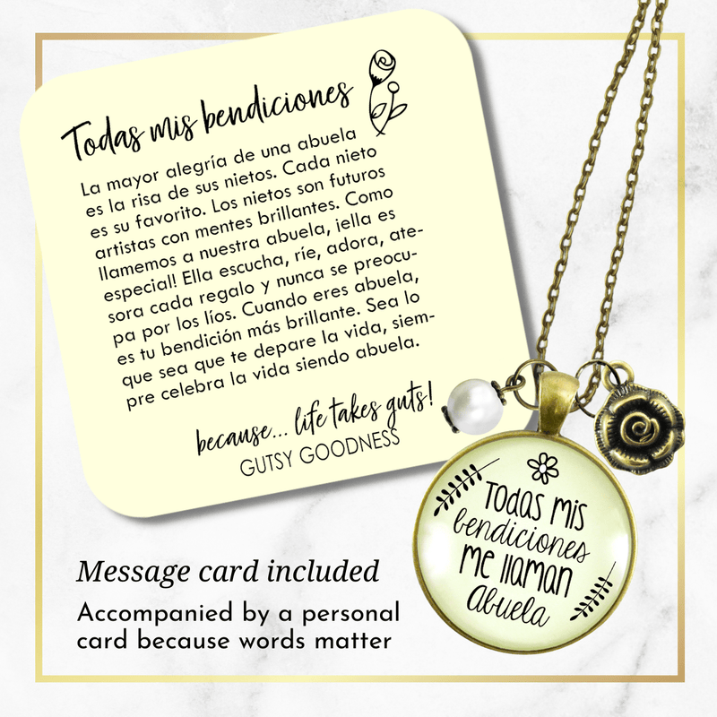 Abuela Necklace All My Blessings Spanish Grandma Womens Family Gift Jewelry - Gutsy Goodness
