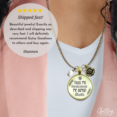 Abuela Necklace All My Blessings Spanish Grandma Womens Family Gift Jewelry - Gutsy Goodness