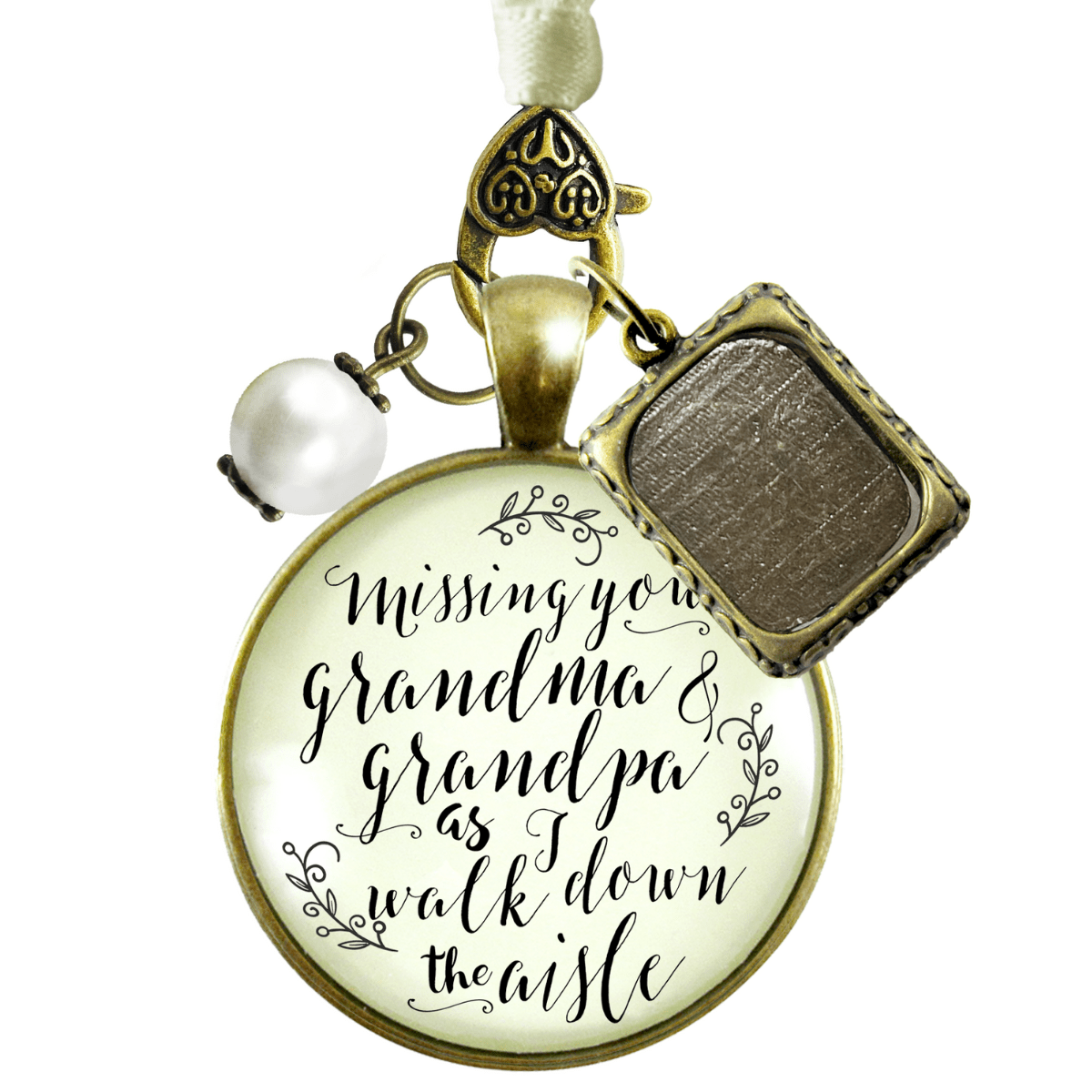 Bouquet Charm Bridal Memorial Grandma And Grandpa Miss You Wedding Day Vintage Bronze Picture Frame - Gutsy Goodness Handmade Jewelry Gifts