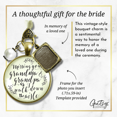 Bouquet Charm Bridal Memorial Grandma And Grandpa Miss You Wedding Day Vintage Bronze Picture Frame - Gutsy Goodness Handmade Jewelry Gifts