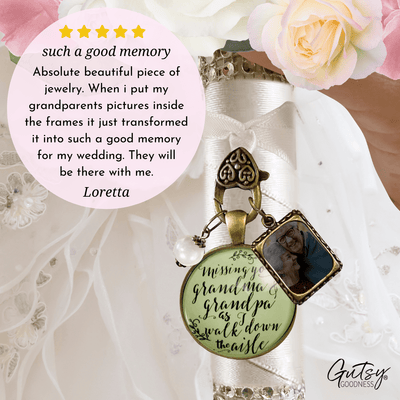 Bouquet Charm Bridal Memorial Grandma And Grandpa Miss You Wedding Day Vintage Bronze Picture Frame - Gutsy Goodness Handmade Jewelry Gifts