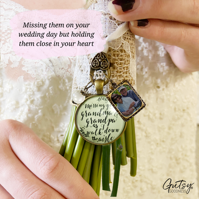 Bouquet Charm Bridal Memorial Grandma And Grandpa Miss You Wedding Day Vintage Bronze Picture Frame - Gutsy Goodness Handmade Jewelry Gifts