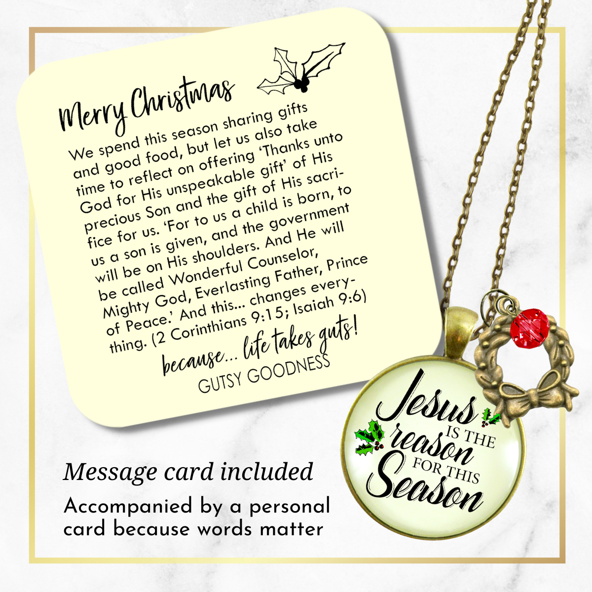 Jesus Is The Reason For Season Necklace Handmade Faith Christmas Jewelry For Women  Wreath Charm  Necklace - Gutsy Goodness Handmade Jewelry