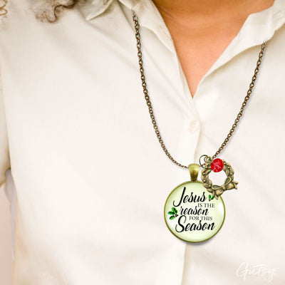 Christmas Necklace Jesus is Reason Season Religious Holiday Jewelry