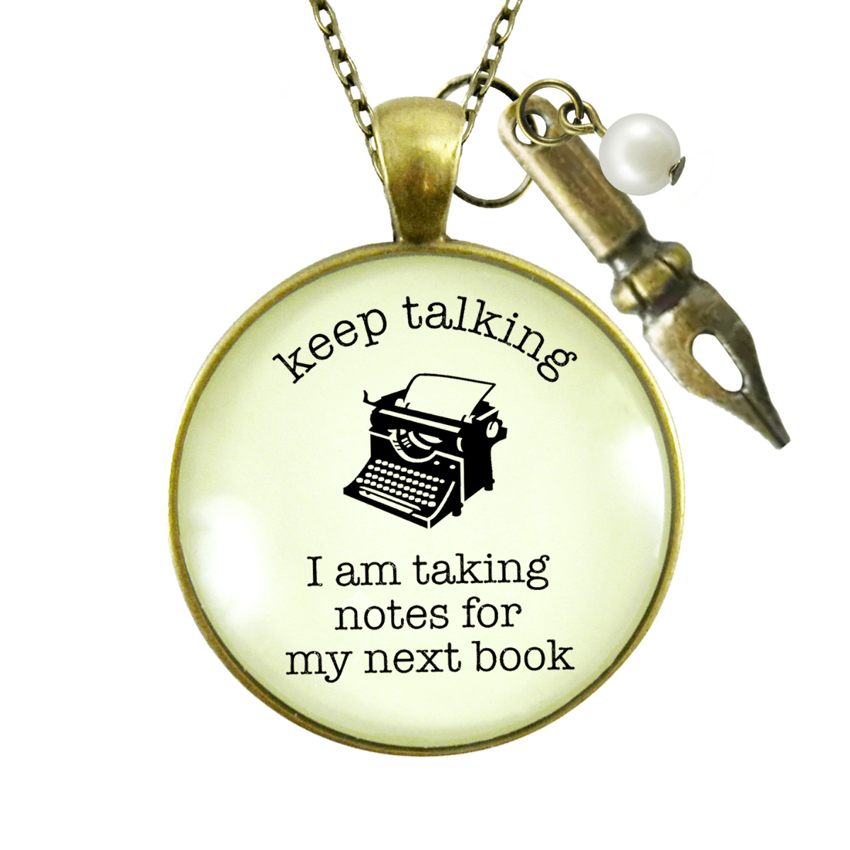 Gutsy Goodness Author Necklace Keep Talking Taking Notes Book Jewelry Writers Quote - Gutsy Goodness;Author Necklace Keep Talking Taking Notes Book Jewelry Writers Quote - Gutsy Goodness Handmade Jewelry Gifts