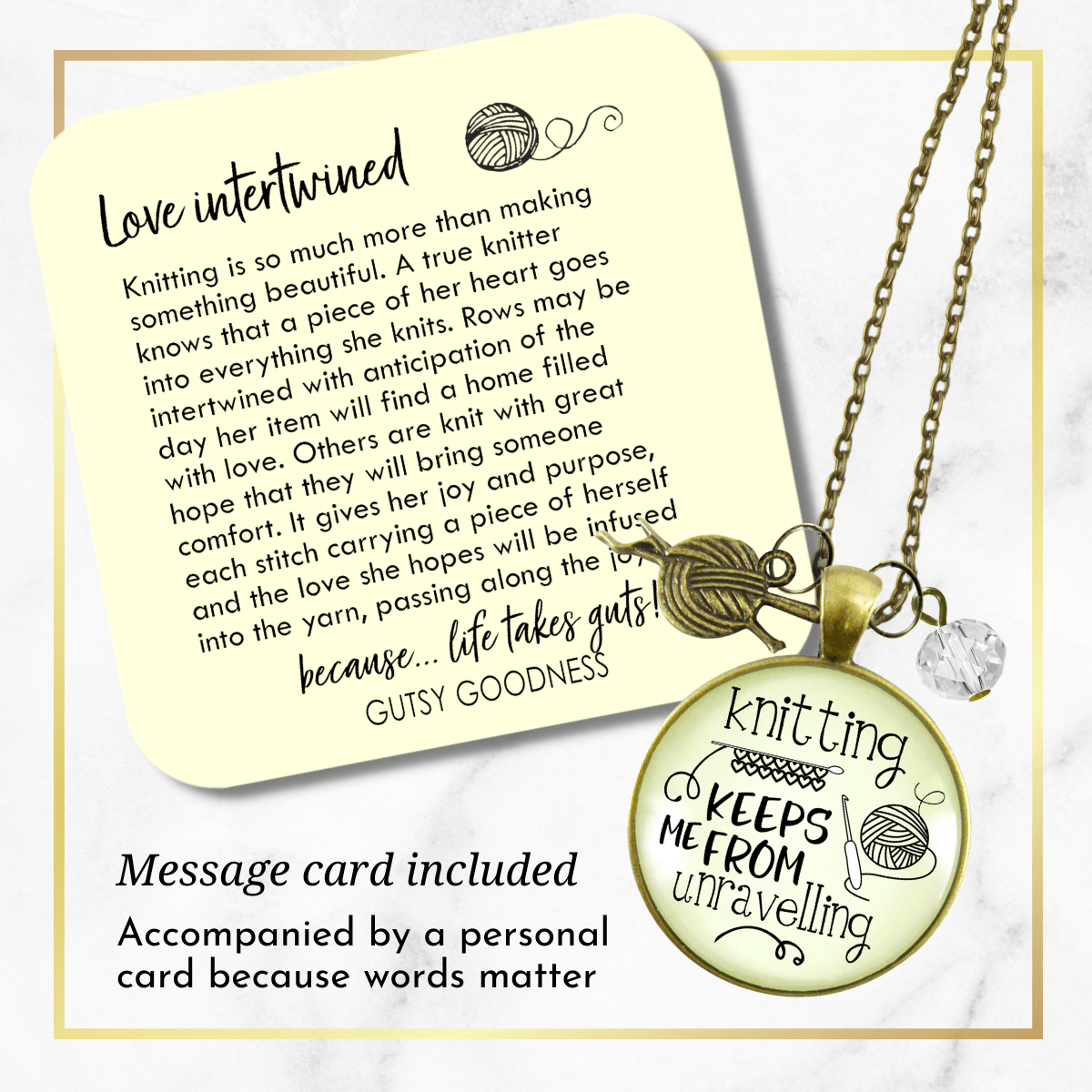 Gutsy Goodness Knitter Necklace Keeps Me from Unravelling Jewelry Gift Yarn Charm - Gutsy Goodness Handmade Jewelry;Knitter Necklace Keeps Me From Unravelling Jewelry Gift Yarn Charm - Gutsy Goodness Handmade Jewelry Gifts