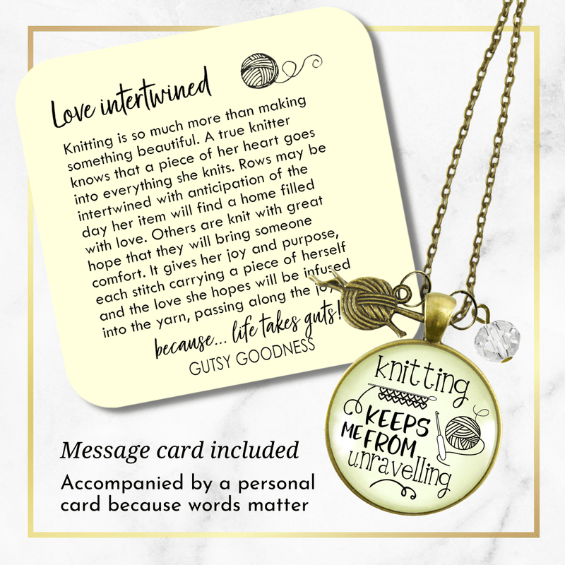Gutsy Goodness Knitter Necklace Keeps Me from Unravelling Jewelry Gift Yarn Charm - Gutsy Goodness Handmade Jewelry;Knitter Necklace Keeps Me From Unravelling Jewelry Gift Yarn Charm - Gutsy Goodness Handmade Jewelry Gifts