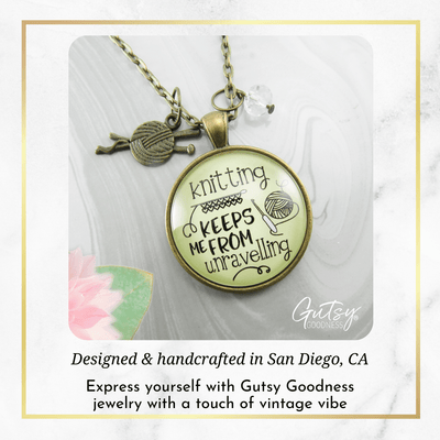 Gutsy Goodness Knitter Necklace Keeps Me from Unravelling Jewelry Gift Yarn Charm - Gutsy Goodness Handmade Jewelry;Knitter Necklace Keeps Me From Unravelling Jewelry Gift Yarn Charm - Gutsy Goodness Handmade Jewelry Gifts