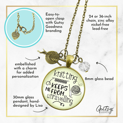 Gutsy Goodness Knitter Necklace Keeps Me from Unravelling Jewelry Gift Yarn Charm - Gutsy Goodness Handmade Jewelry;Knitter Necklace Keeps Me From Unravelling Jewelry Gift Yarn Charm - Gutsy Goodness Handmade Jewelry Gifts
