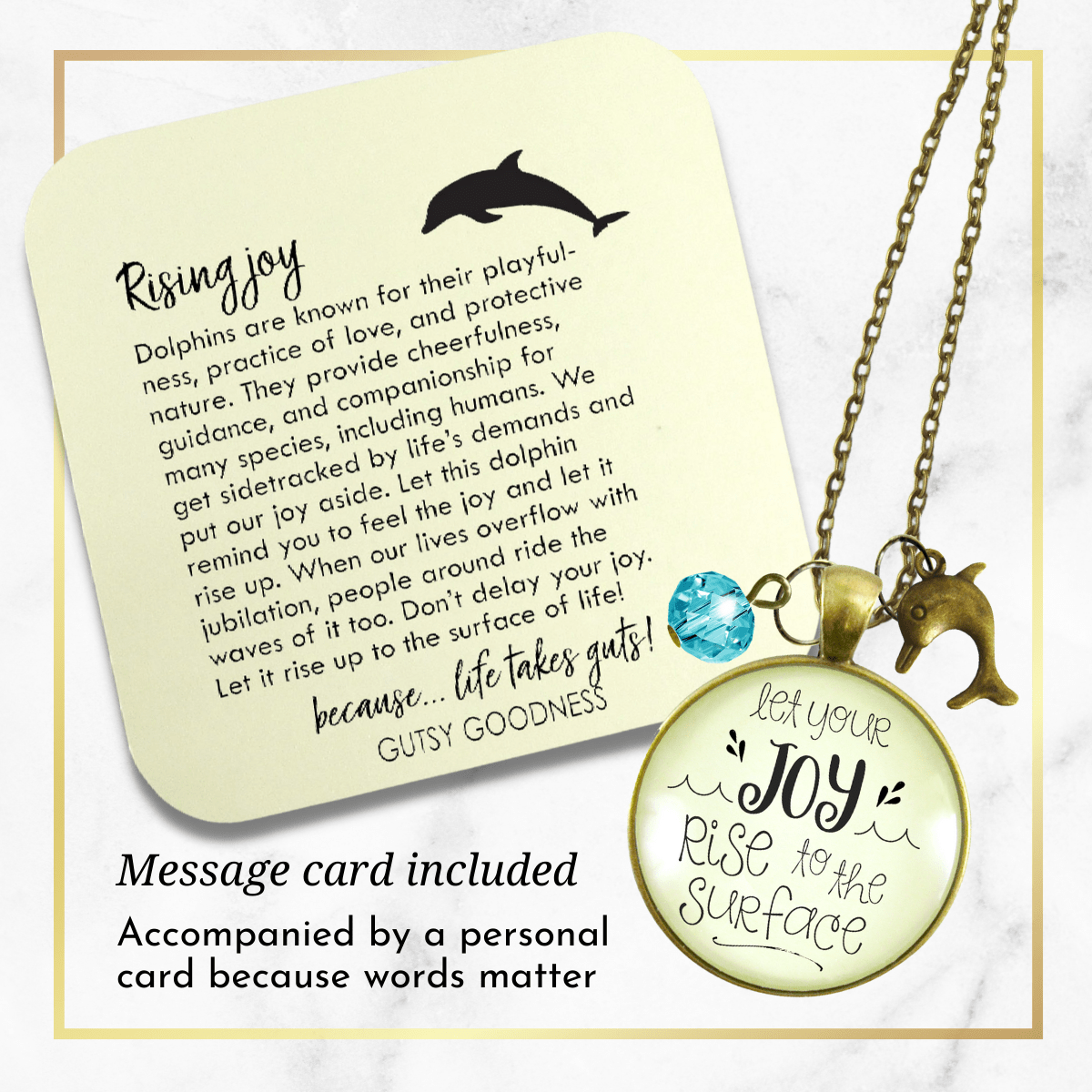Gutsy Goodness Dolphin Necklace Let Your Joy Rise Positive Mantra Jewelry Gift - Gutsy Goodness Handmade Jewelry;Dolphin Necklace Let Your Joy Rise Positive Mantra Jewelry Gift - Gutsy Goodness Handmade Jewelry Gifts
