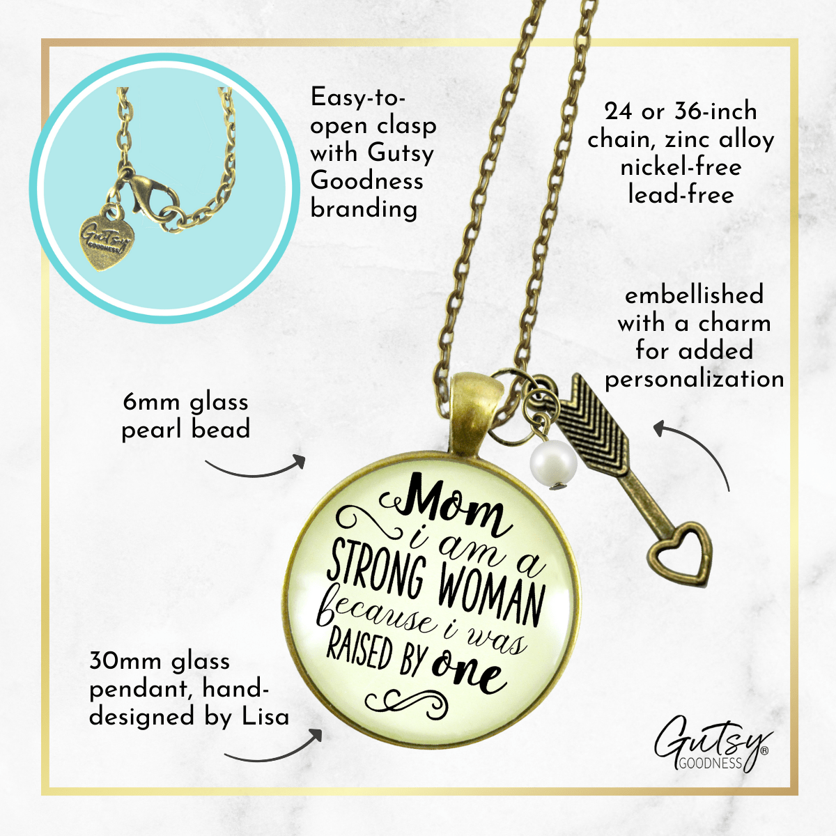 Gutsy Goodness To Mother From Daughter Necklace Mom I Am A Strong Woman Because of You Gift - Gutsy Goodness Handmade Jewelry;To Mother From Daughter Necklace Mom I Am A Strong Woman Because Of You Gift - Gutsy Goodness Handmade Jewelry Gifts