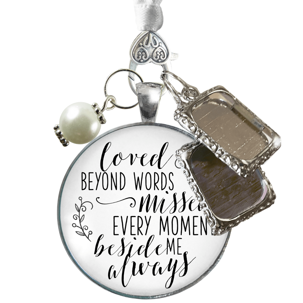 Bouquet Wedding Charm Loved Beyond Words Silver Bridal Memorial Photo Jewelry 2 Frames  Bouquet Charm - Gutsy Goodness Handmade Jewelry