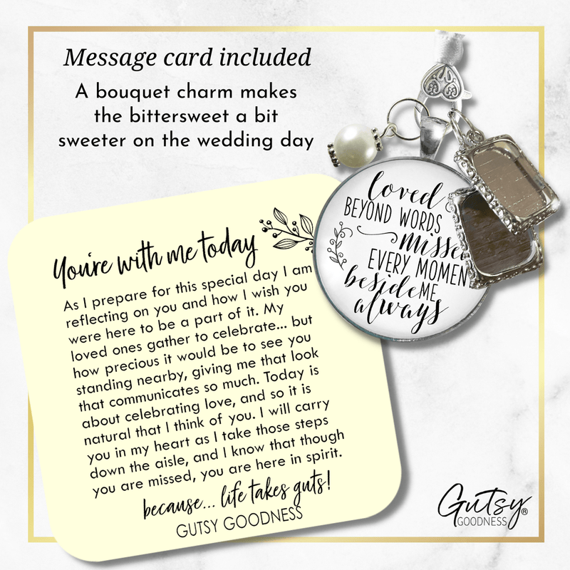 Bouquet Wedding Charm Loved Beyond Words Silver Bridal Memorial Photo Jewelry 2 Frames  Bouquet Charm - Gutsy Goodness Handmade Jewelry