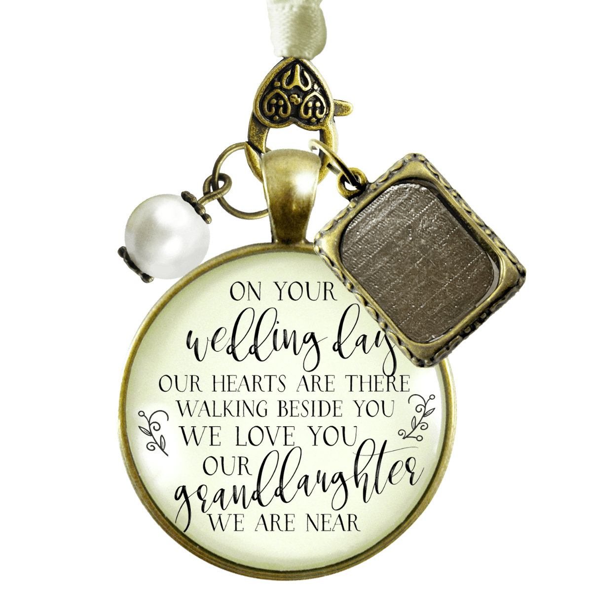 On Your Wedding Day OUR Heart Is There Walking Beside You GRANDDAUGHTER - BRONZE - CREAM - WHITE BEAD
