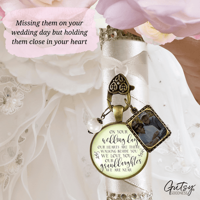 On Your Wedding Day OUR Heart Is There Walking Beside You GRANDDAUGHTER - BRONZE - CREAM - WHITE BEAD