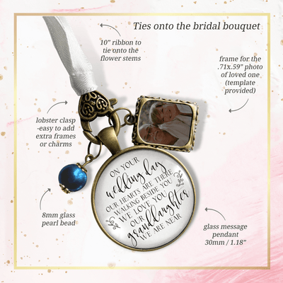 On Your Wedding Day OUR Heart Is There Walking Beside You GRANDDAUGHTER - BRONZE - WHITE - BLUE BEAD