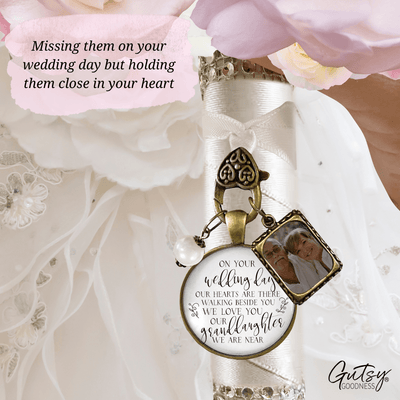 On Your Wedding Day OUR Heart Is There Walking Beside You GRANDDAUGHTER - BRONZE - WHITE - WHITE BEAD