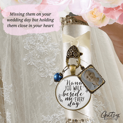 Nana You Walk Beside Me Every Day Wedding Memorial Bouquet Charm Blue Bead