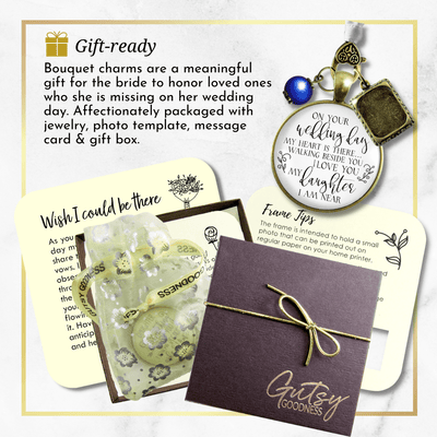 On Your Wedding Day MY Heart Is There Walking Beside You DAUGHTER - DESTINATION BRONZE - WHITE - BLUE BEAD