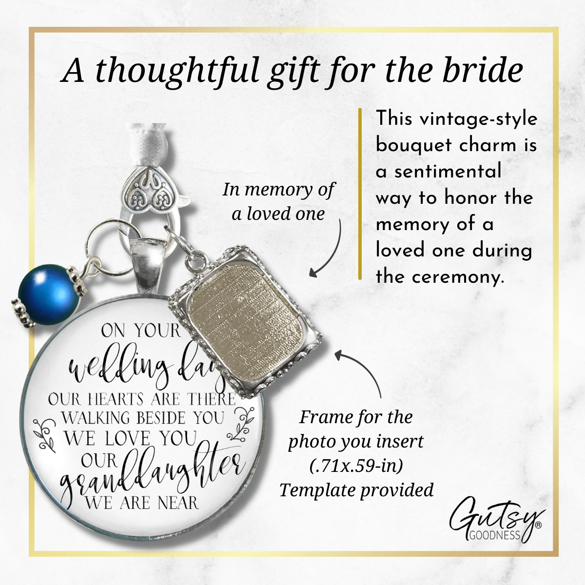 Bridal Bouquet Charm Grandparent Memorial Picture Frames Wedding Silver Blue 1 Frame Jewelry