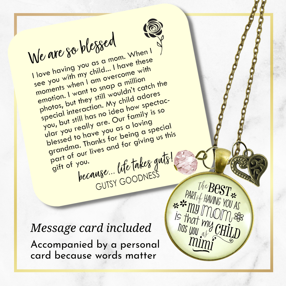 Mimi Necklace Best Part You as Mom My Child Has Grandma Jewelry Gift - Gutsy Goodness
