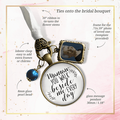 Mamaw You Walk Beside Me Every Day BRONZE - WHITE - BLUE BEAD