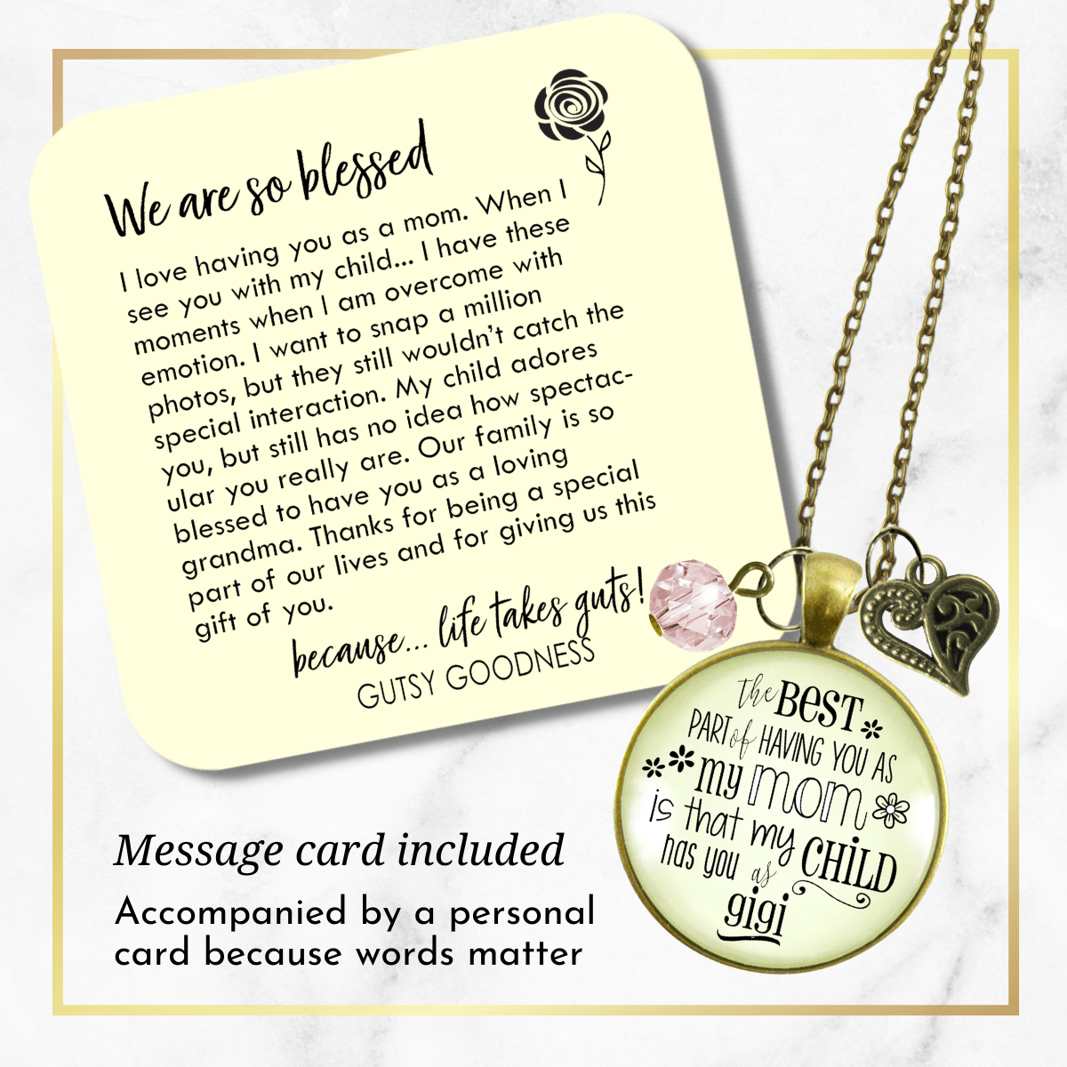 Gigi Necklace Best Part You as Mom My Child Has Grandma Jewelry Gift - Gutsy Goodness