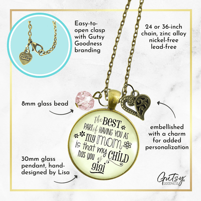 Gigi Necklace Best Part You as Mom My Child Has Grandma Jewelry Gift - Gutsy Goodness