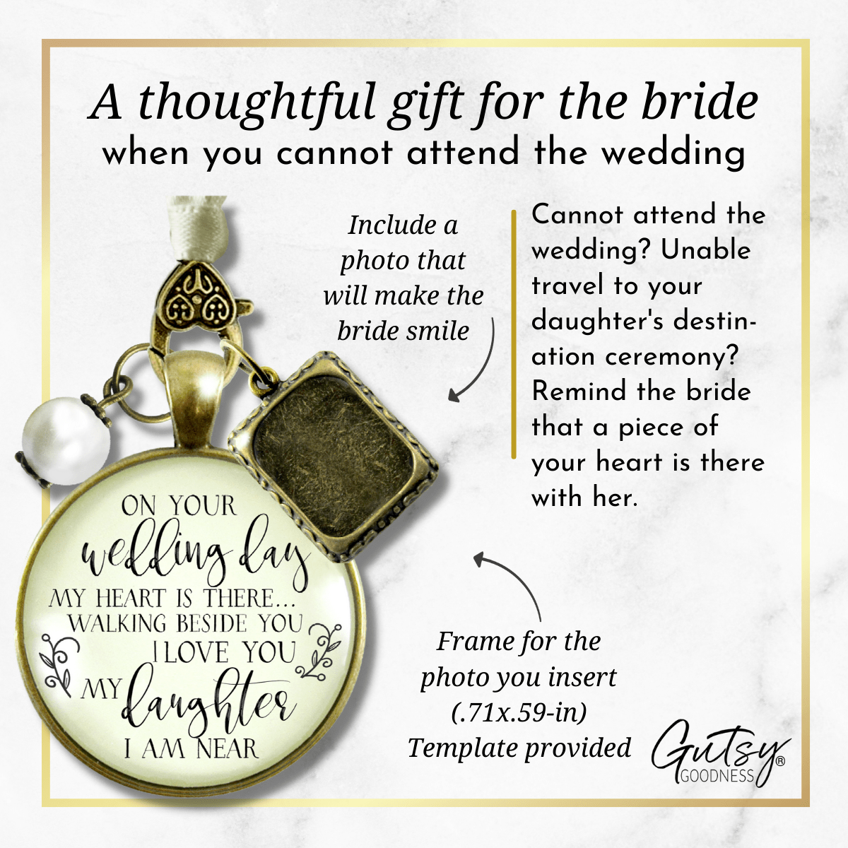 On Your Wedding Day MY Heart Is There Walking Beside You DAUGHTER - DESTINATION BRONZE - CREAM - WHITE BEAD