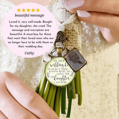 On Your Wedding Day MY Heart Is There Walking Beside You DAUGHTER - DESTINATION BRONZE - CREAM - WHITE BEAD