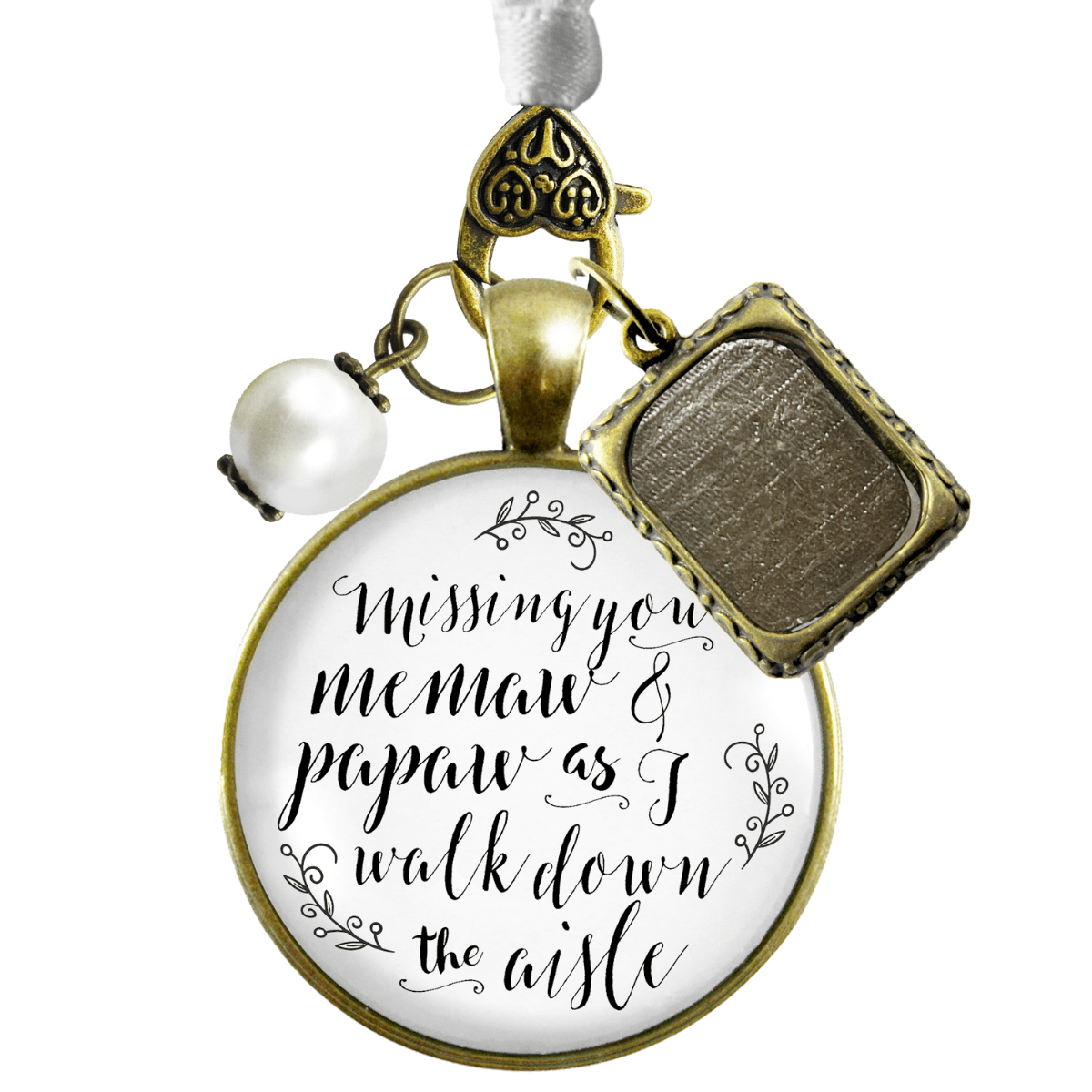 Missing You Memaw and Papaw As I Walk Down The Aisle BRONZE - WHITE - WHITE BEAD