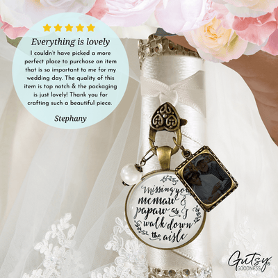 Missing You Memaw and Papaw As I Walk Down The Aisle BRONZE - WHITE - WHITE BEAD