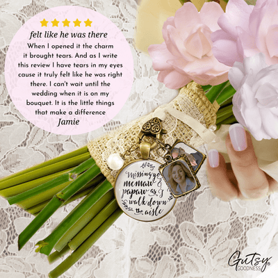 Missing You Memaw and Papaw As I Walk Down The Aisle BRONZE - WHITE - WHITE BEAD - 2 Frames