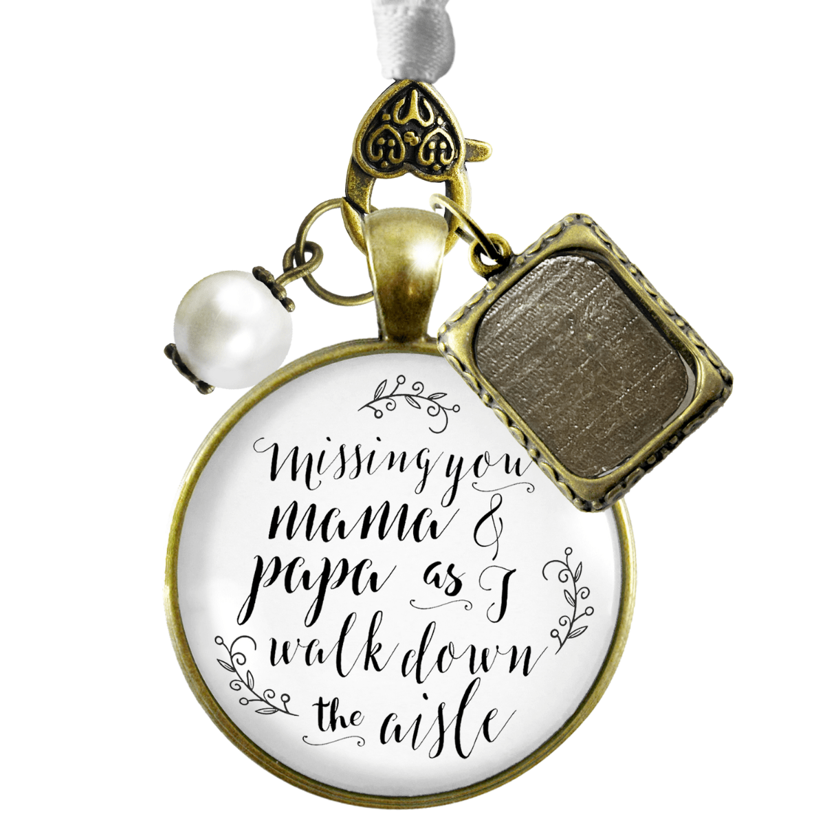 Missing You Mama and Papa As I Walk Down The Aisle BRONZE - WHITE - WHITE BEAD